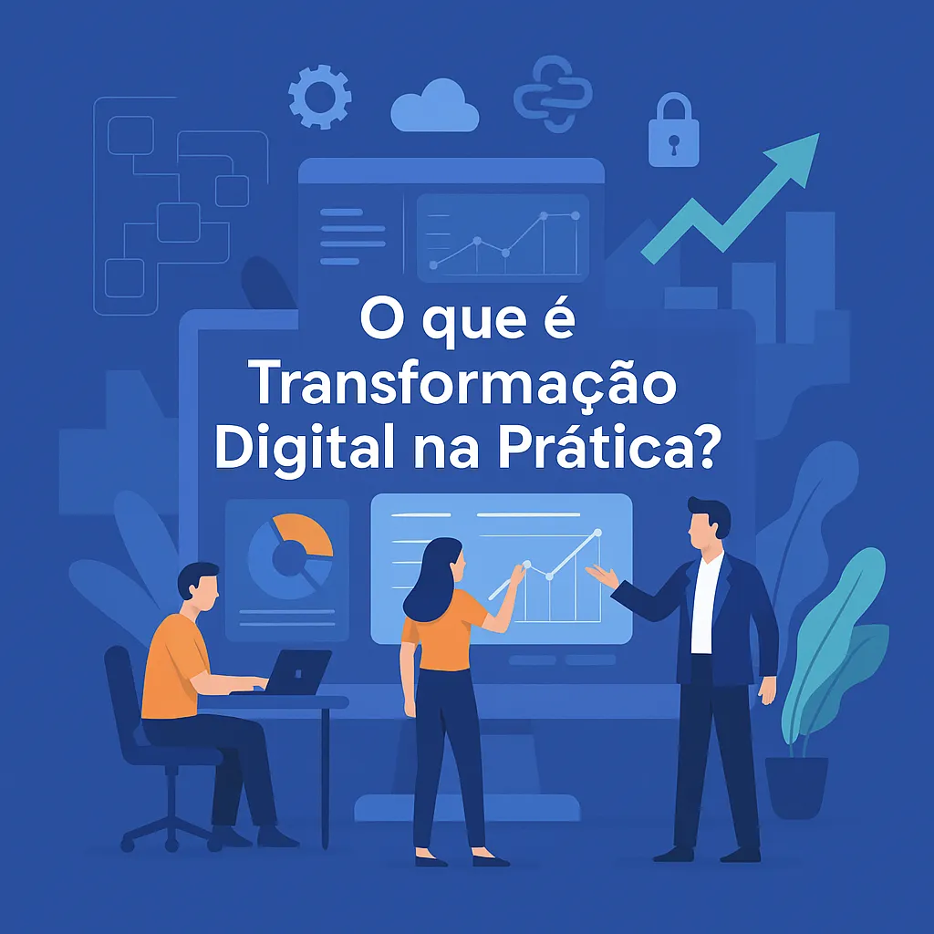 Representação visual de uma empresa se transformando com tecnologia digital