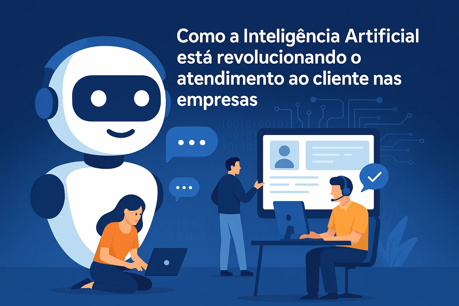 Ilustração de chatbot com inteligência artificial atendendo clientes em tempo real