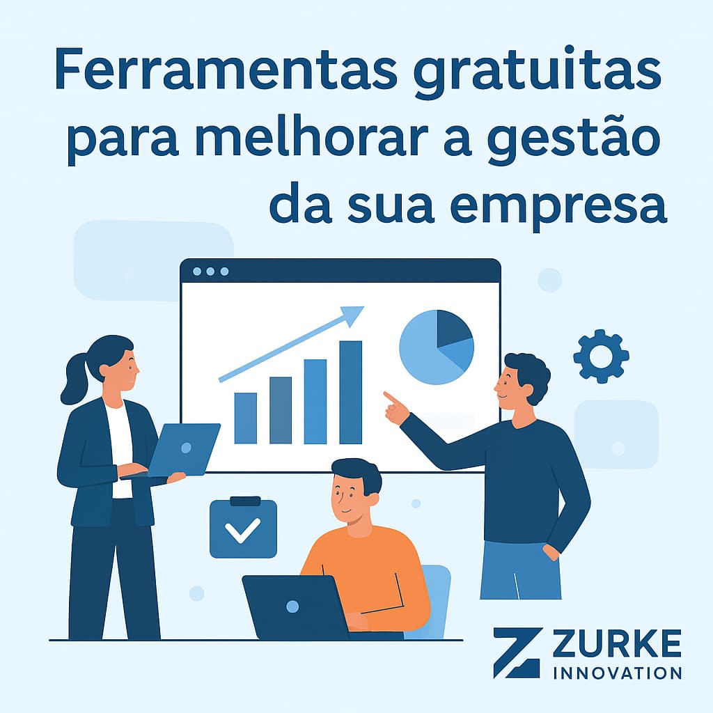 Ilustração de pessoas utilizando ferramentas digitais gratuitas para gestão empresarial