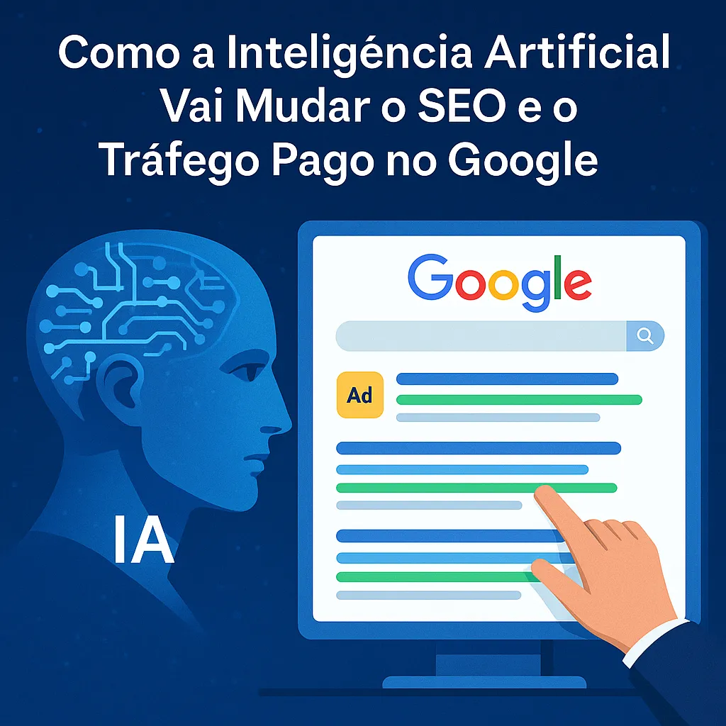 Representação digital de IA analisando resultados de busca no Google