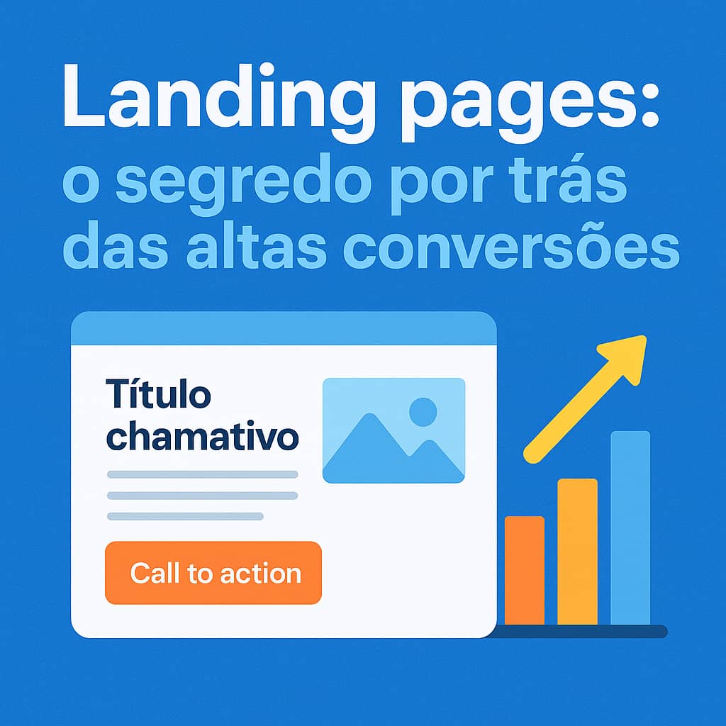 Ilustração de uma landing page com elementos de formulário, botão CTA e gráficos de conversão em crescimento