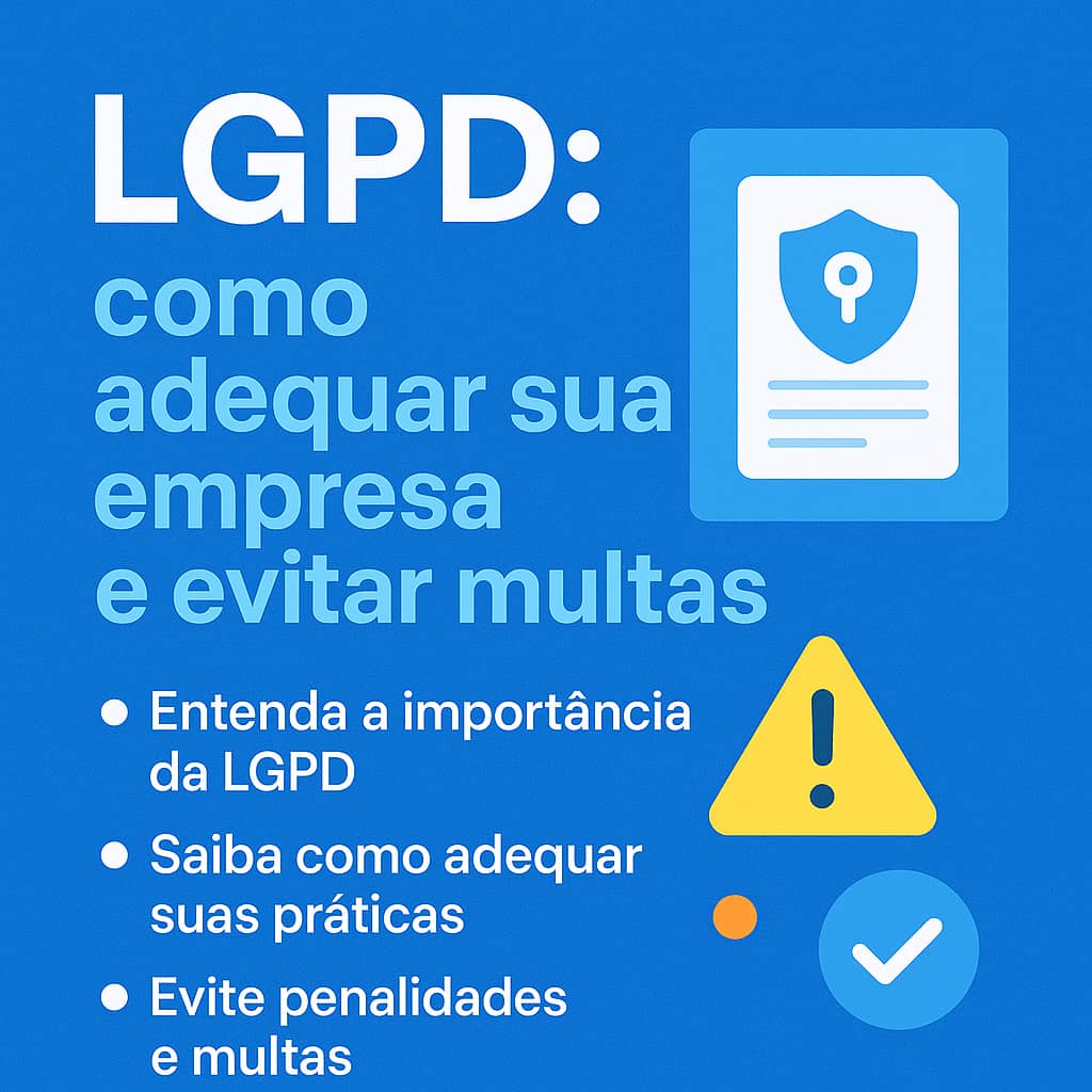 Ilustração mostrando um escudo com cadeado diante de documentos e ícones de dados, representando conformidade com a LGPD