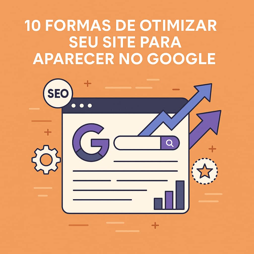 Ilustração de um site subindo no ranking do Google com setas e elementos de SEO