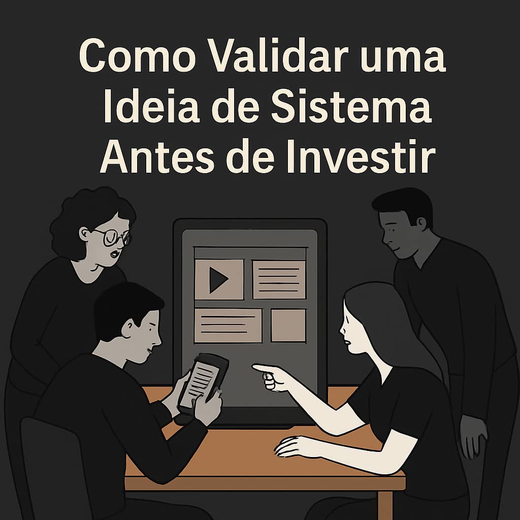 Protótipo de sistema sendo testado em dispositivos por usuários em uma mesa de trabalho