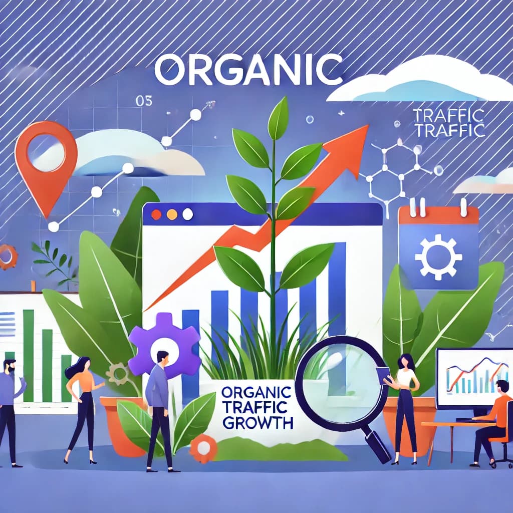 Equipe trabalhando em estratégias de tráfego orgânico