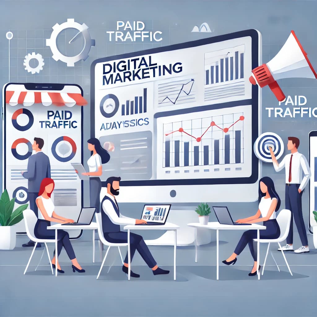 Equipe analisando estratégias de tráfego pago